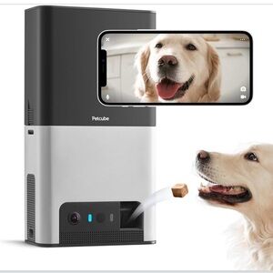 Black and White Dog Feeder with Camera